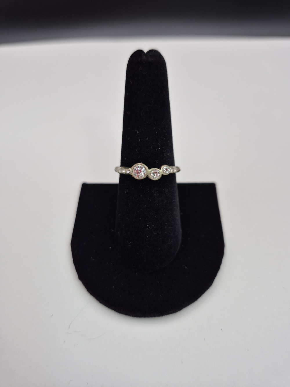 Delicate Crystal Three-Stone Silver Ring - White Crystal